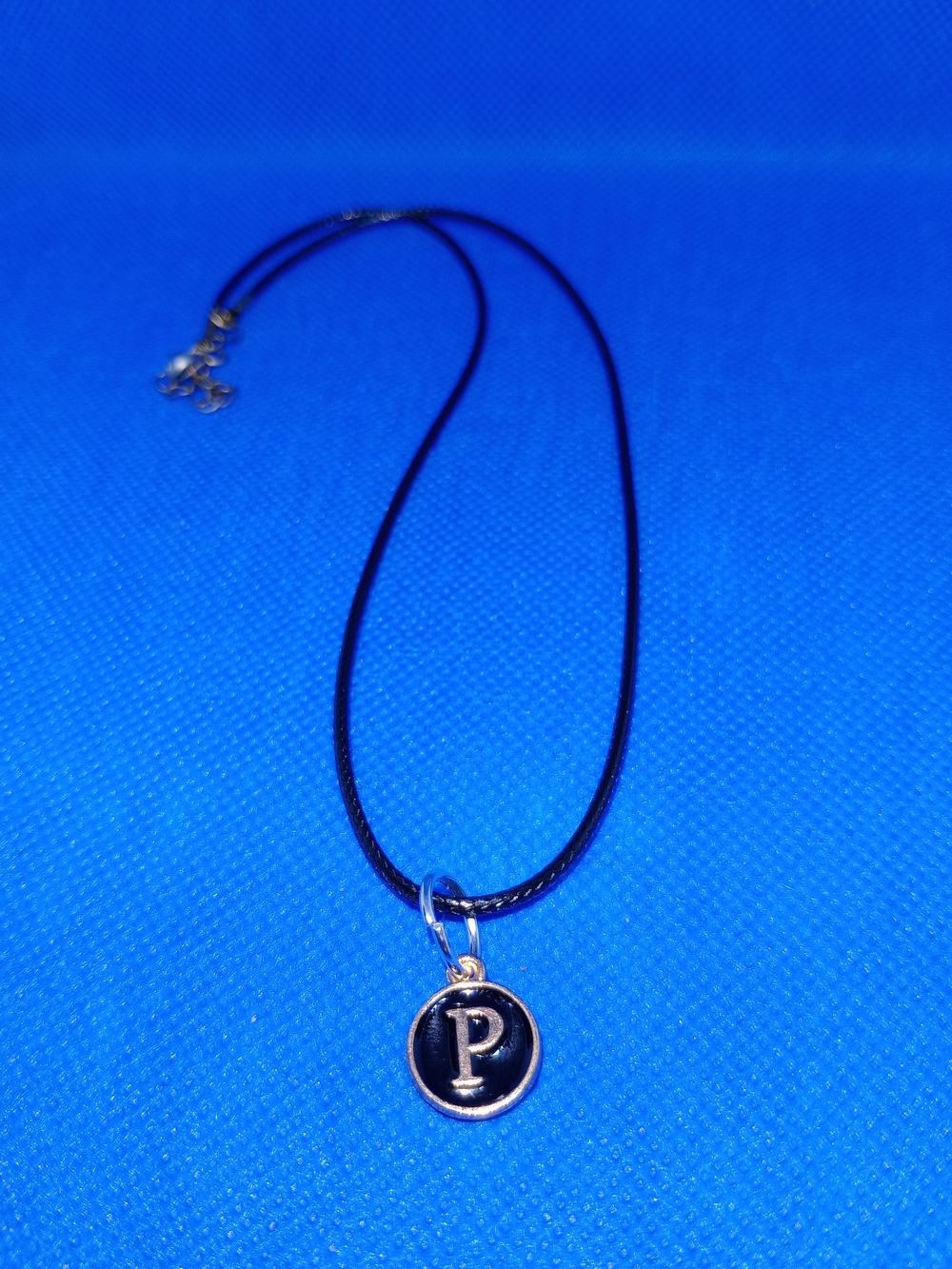 Initial 'P' Pendant Necklace - Black Cord, Silver-Tone Charm